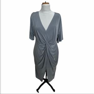 Silver Slinky Kimono Sleeve Dress front twist